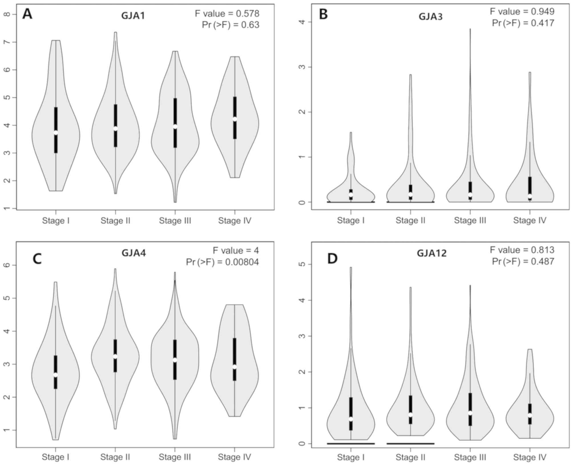 Prognostic Value Of The Mrna Expression Of Gap Junction A Members In Patients With Gastric Cancer